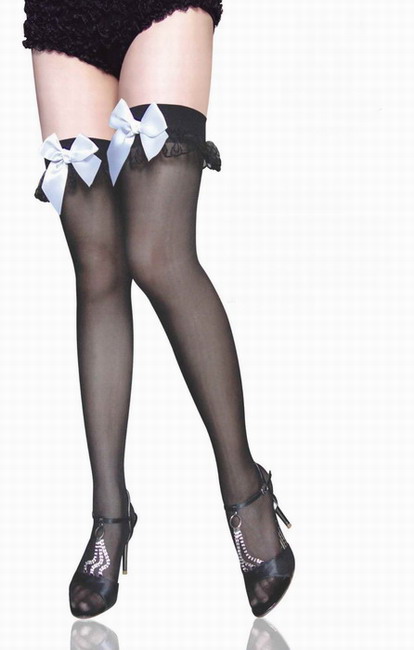 Lace up Thigh High Stockings with Satin Bow